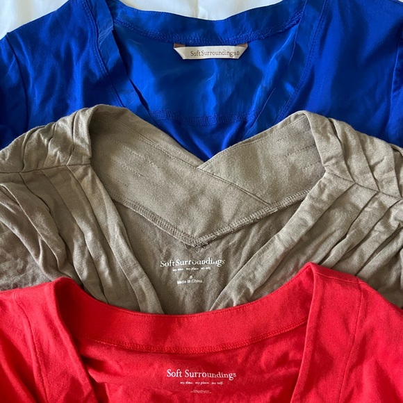 Soft Surroundings-3 blouses in red, blue and khaki - Picture 1 of 6